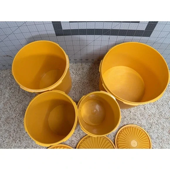 Vintage Tupperware Servalier Gold With Orange Floral Canister Set with Lids - Picture 11 of 12